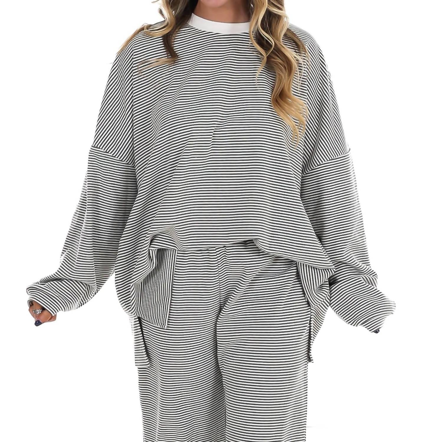 Things Between Made For More Striped Oversized Top in charcoal - women's sweater - view 4
