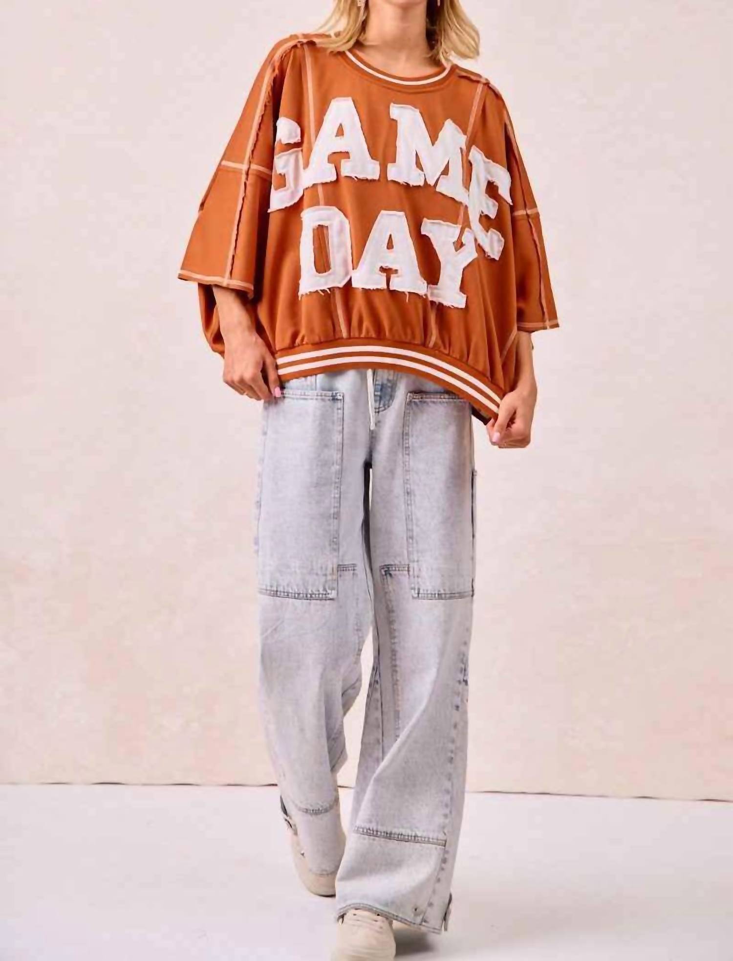 Bibi - Gameday Patchwork Stitch Detail French Terry Top