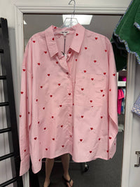 day + moon Women's Heart Embroidered Shirt in pink - women's shirt - detail view