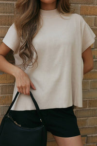 Zenana - Claire Ribbed Mockneck Short Sleeve Knit Top