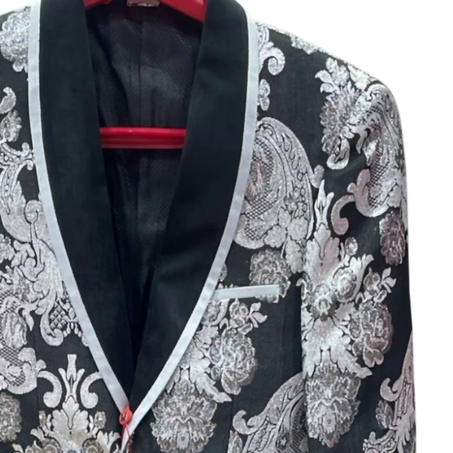 MAZARI Men's Metallic Blazer With Bow Tie in silver - men's jacket - detail view