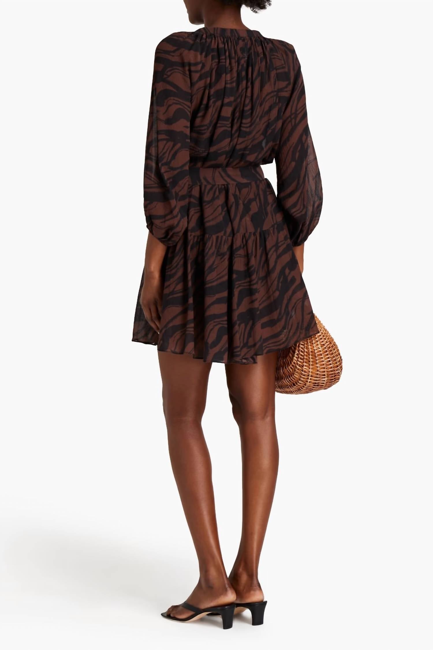 Jets By Jessika Allen - Gathered Tiger-print Cotton And Silk-blend Crepon Midi Dress