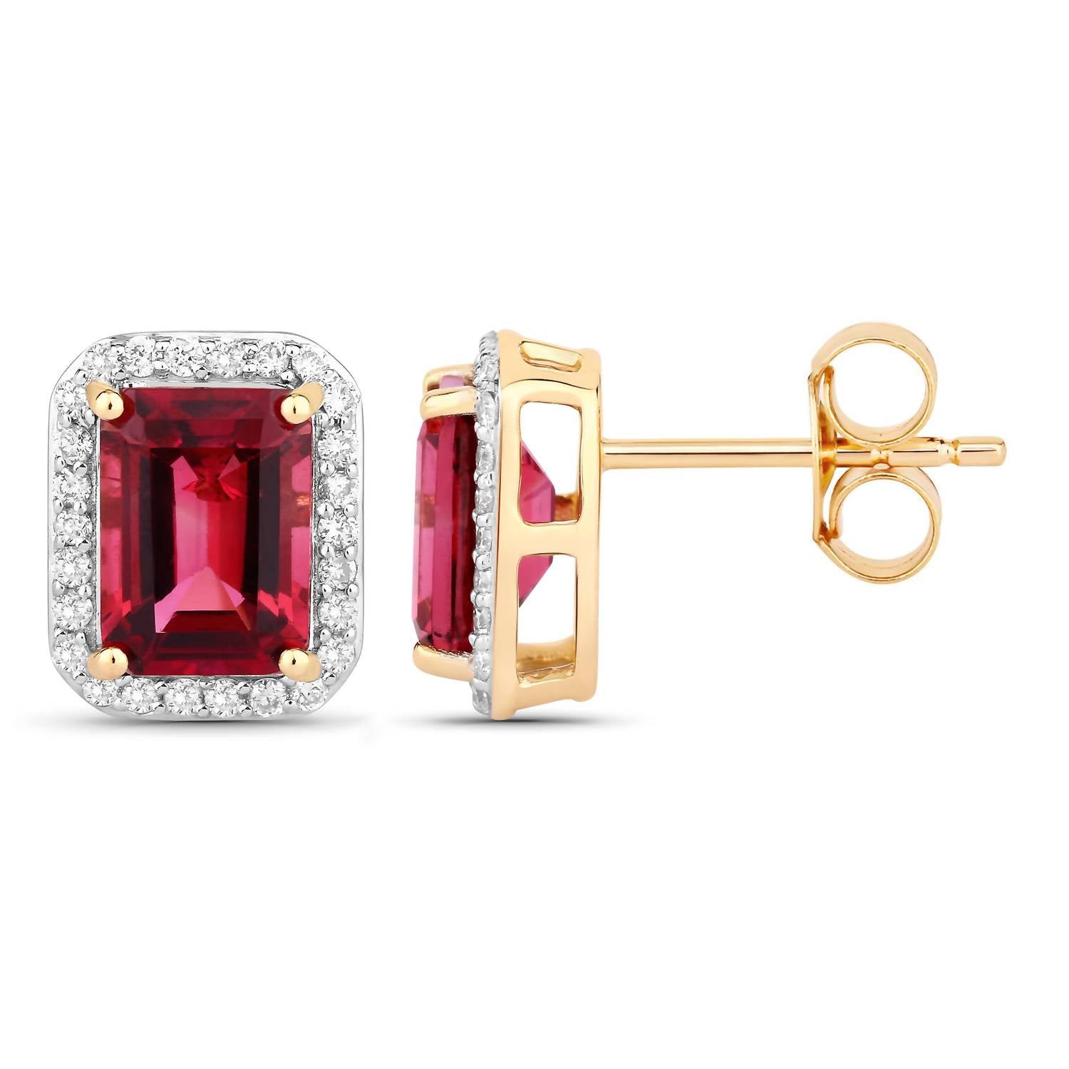Diana M Jewels Women's Octagon Natural Rubellite Stud Earrings (3.08 Ct) - Signature Plus in 14k yellow gold - women's jewelry - detail view