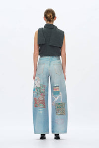Bayeas High Rise Patchwork Barrel Leg Jeans in light blue - women's jeans - alternate view