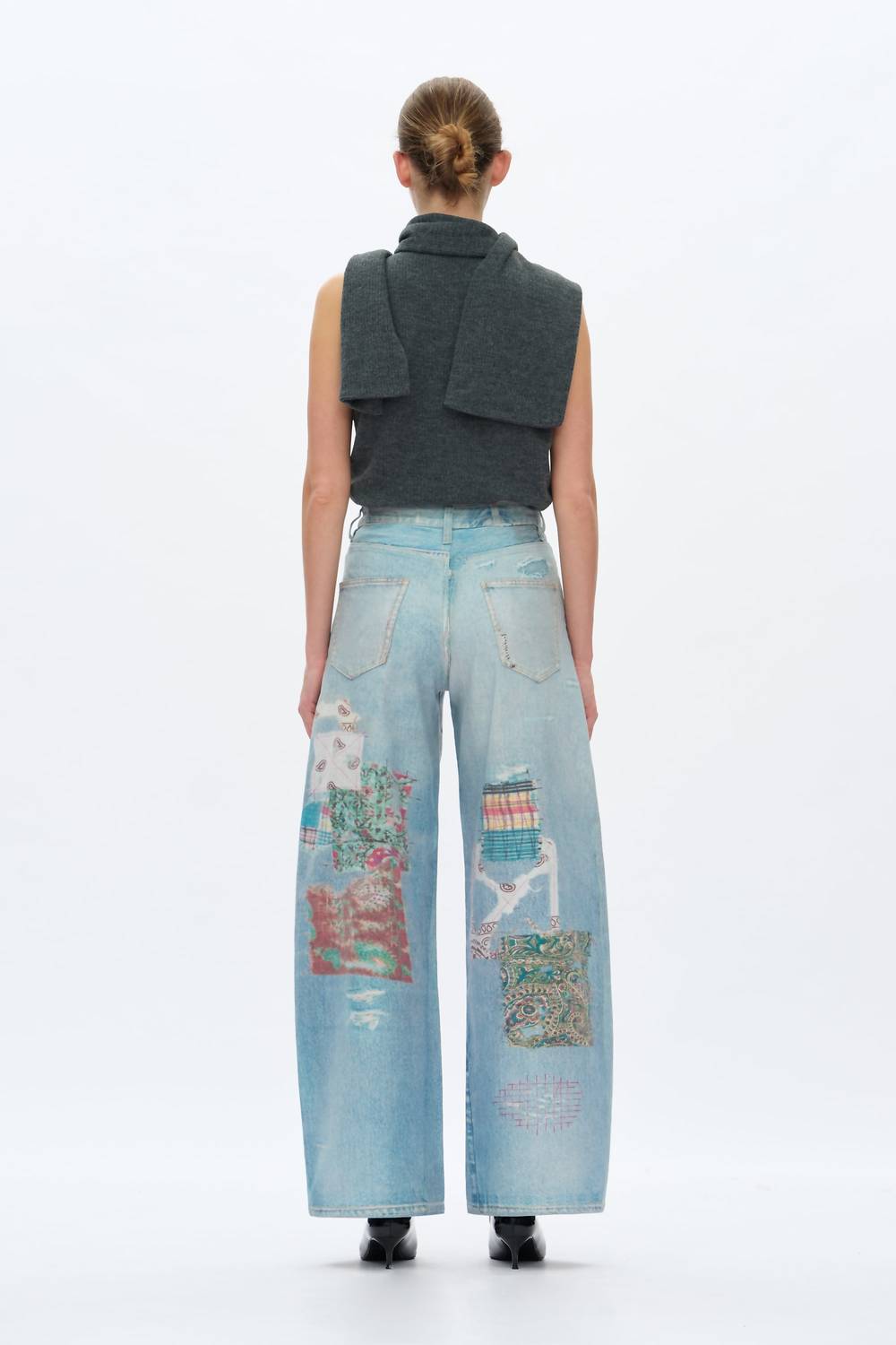 Bayeas High Rise Patchwork Barrel Leg Jeans in light blue - women's jeans - alternate view