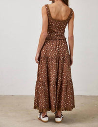 Creamon Floral Lace Trim Front Tie Top & Skirt Set in choco - women's skirt - alternate view