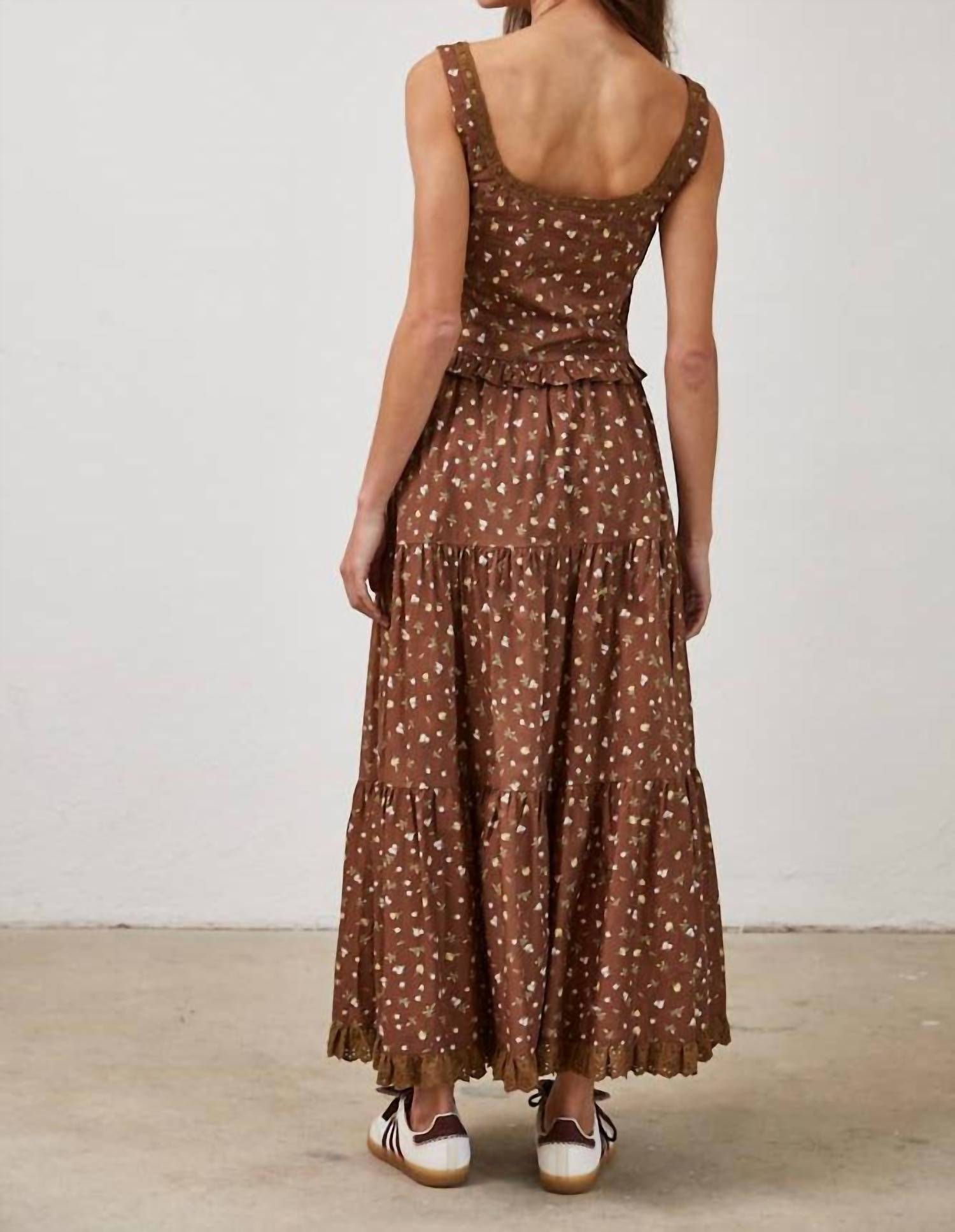 Creamon Floral Lace Trim Front Tie Top & Skirt Set in choco - women's skirt - alternate view