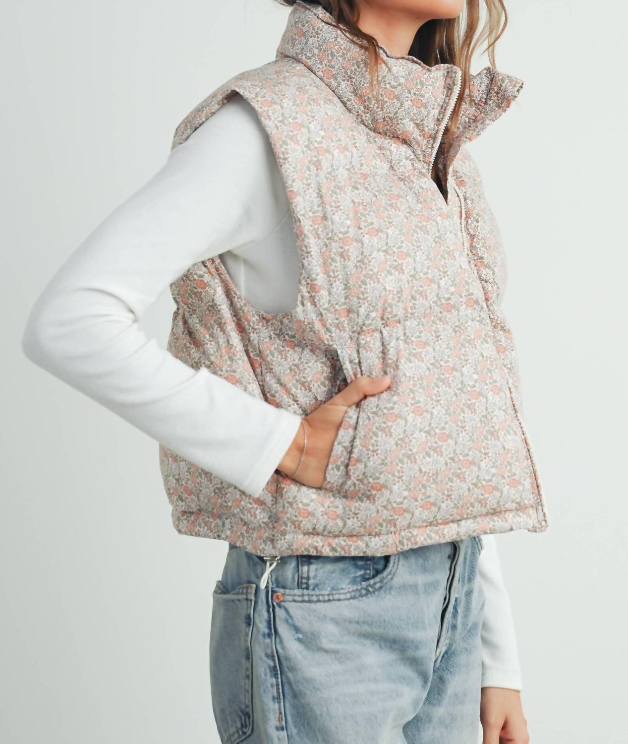 Buttermelon - High Neck Floral Puffer Vest