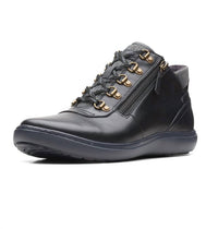 Clarks Women's Nalle Mid Ankle Boot in black leather - women's shoe