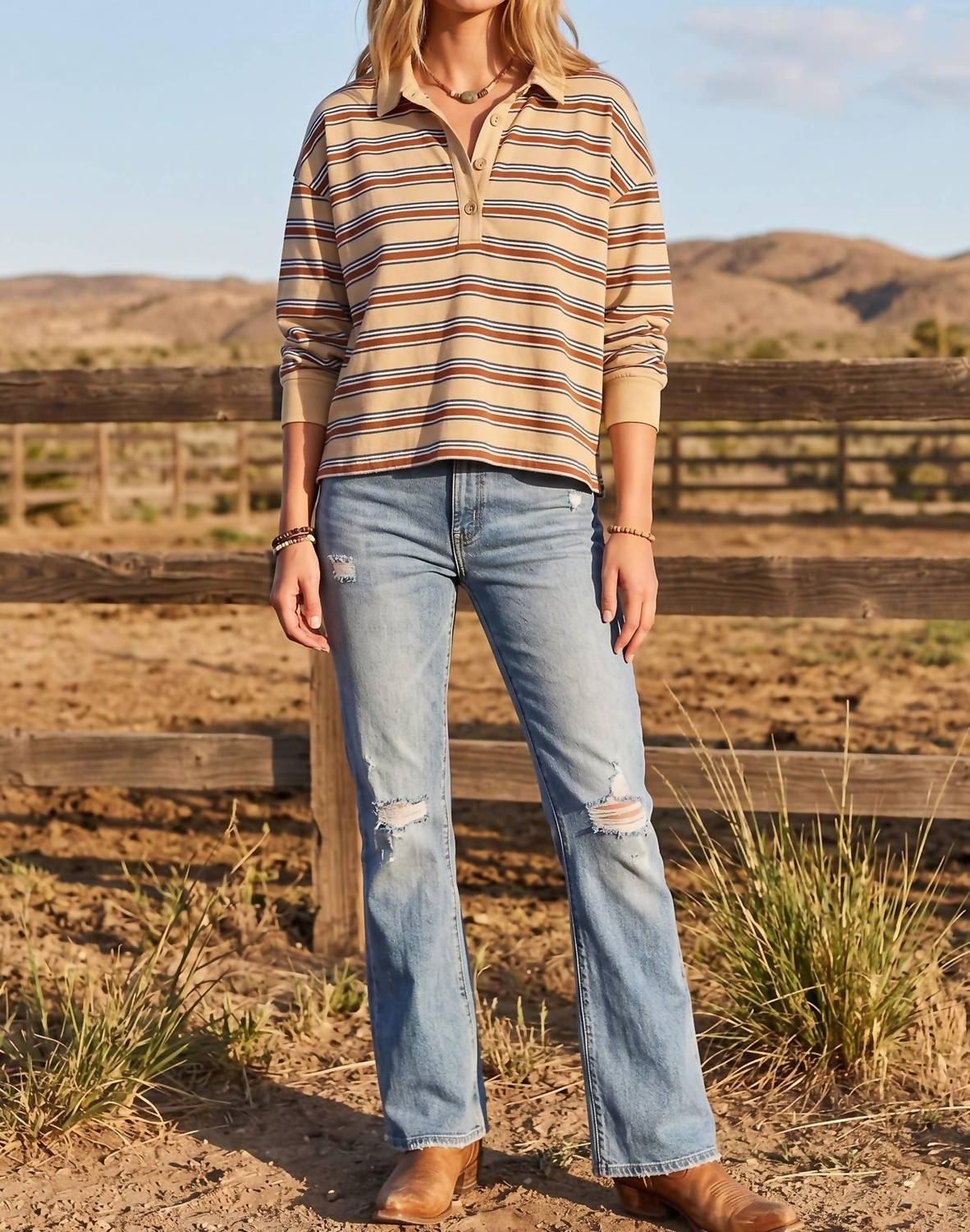 Sewn And Seen - Oversized Striped Lightweight Polo Top