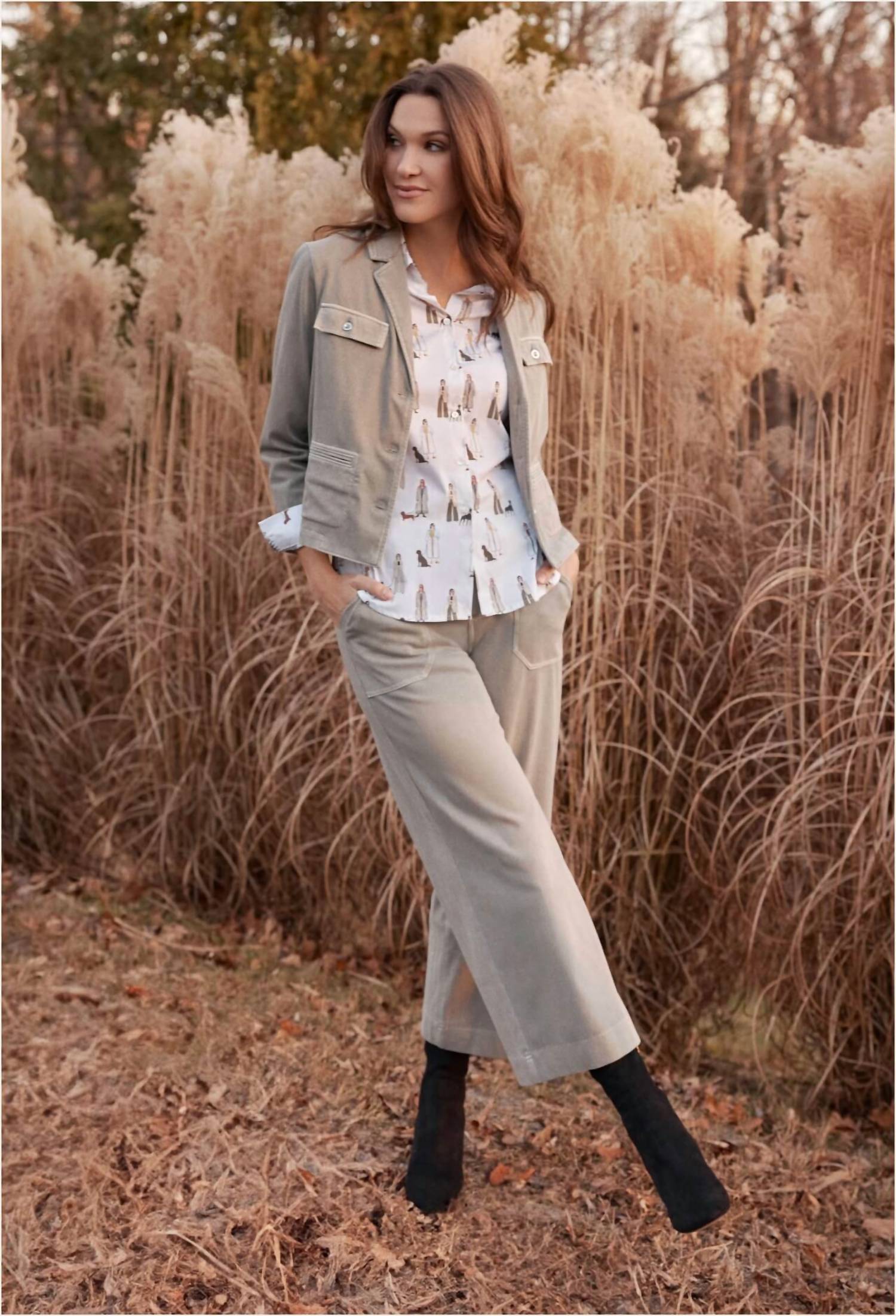 Renuar Combination Novelty Top in cream - women's blouse - alternate view