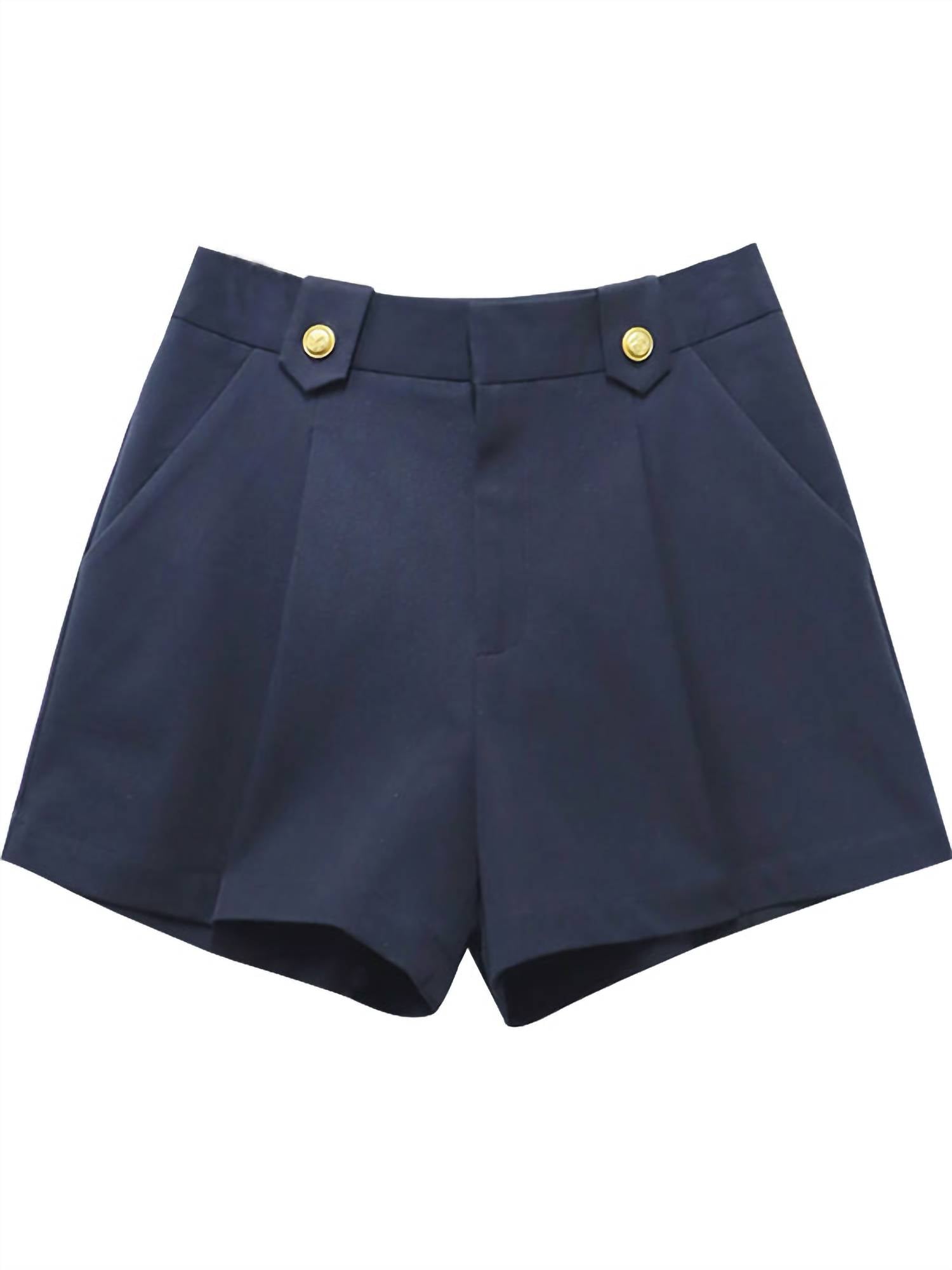 Fifteen Twenty Cassidy Pleated Shorts in midnight blue - women's shorts - detail view