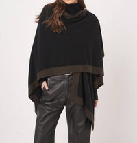REPEAT cashmere Cashmere Blend Poncho With Contrast Border in black brown - women's sweater - view 5