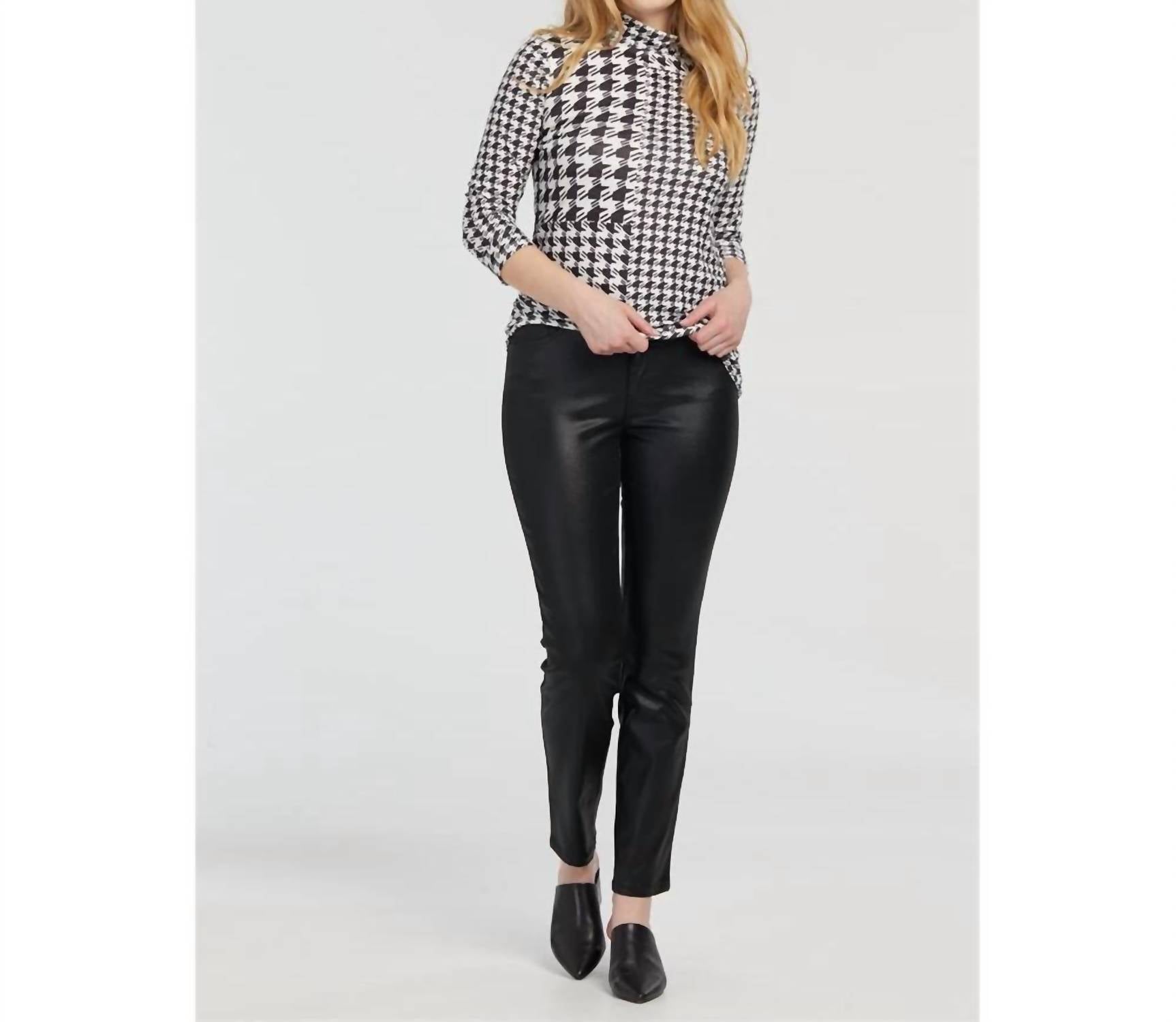 TRIBAL Slim Fit Glossy Pant in black pleather - women's pants