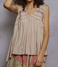 POL Loose Fit V-neck Babydoll Casual Knit Top in blush pink - women's blouse