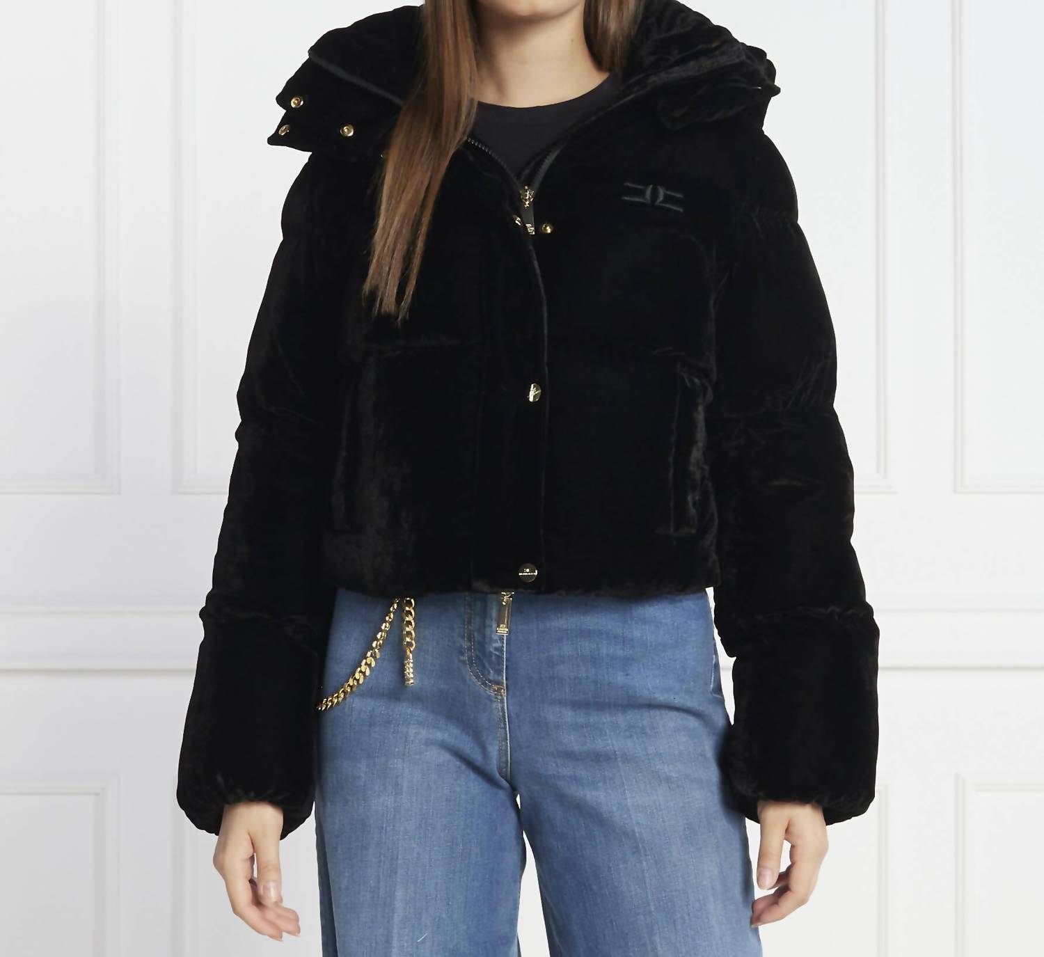 Elisabetta Franchi - Cropped Velvet Down Jacket
