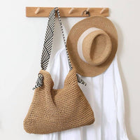 Salina Trading Inc - Women's Woven Shoulder Bag With Striped Handle