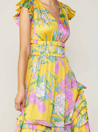 Current Air - Floral Print Pleated Midi Dress