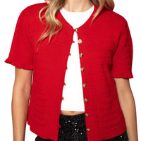 She + Sky - Short Sleeve Button Front Cardigan