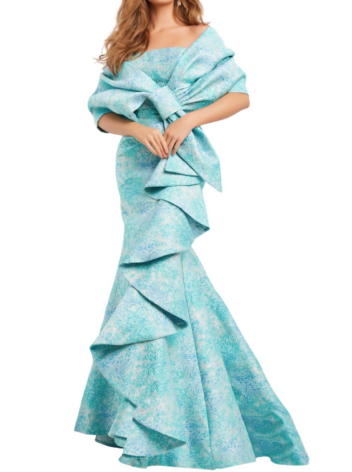 Jovani - Ruffle Skirt Wrap Evening Gown