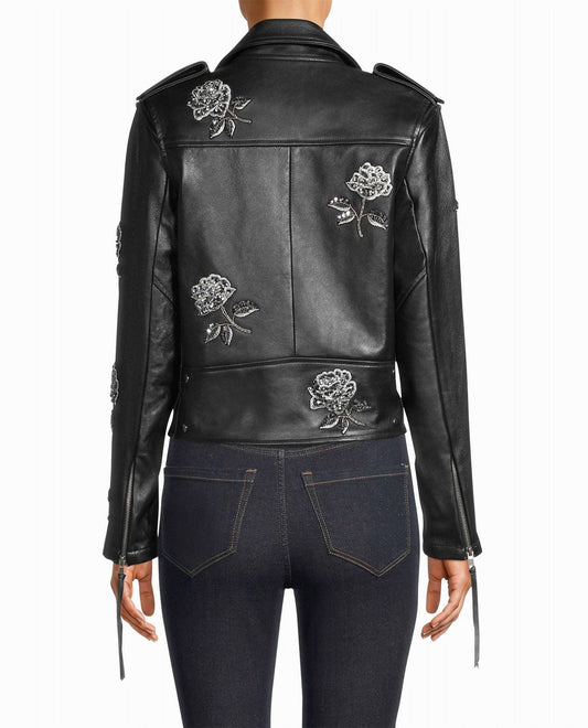 Nicole Miller - Embellished Rose Moto Jacket
