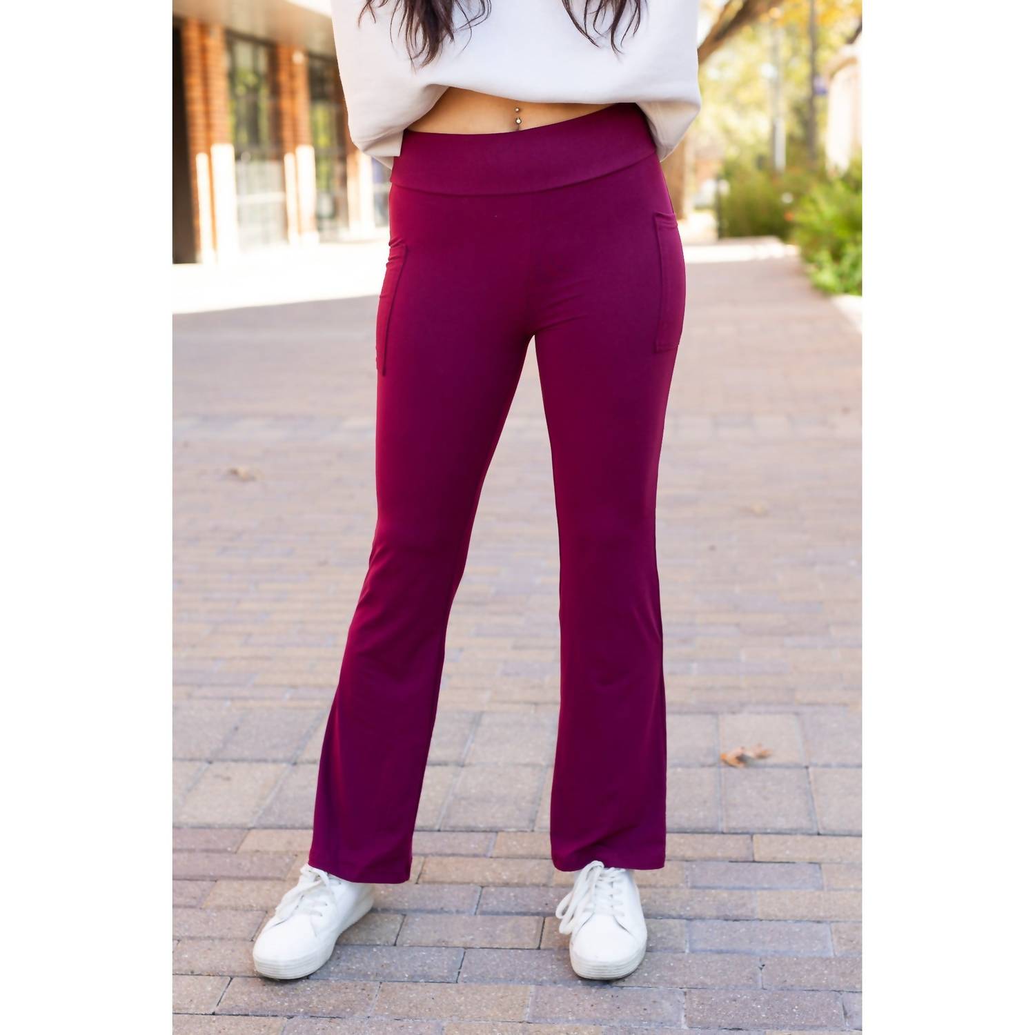 Julia Rose The Maeve Bootcut Leggings With Pockets in maroon 1 - women's pants