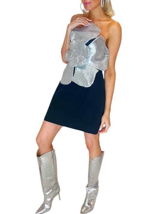 Beulahstyle - Sequin Floral Applique Strapless Mini Dress