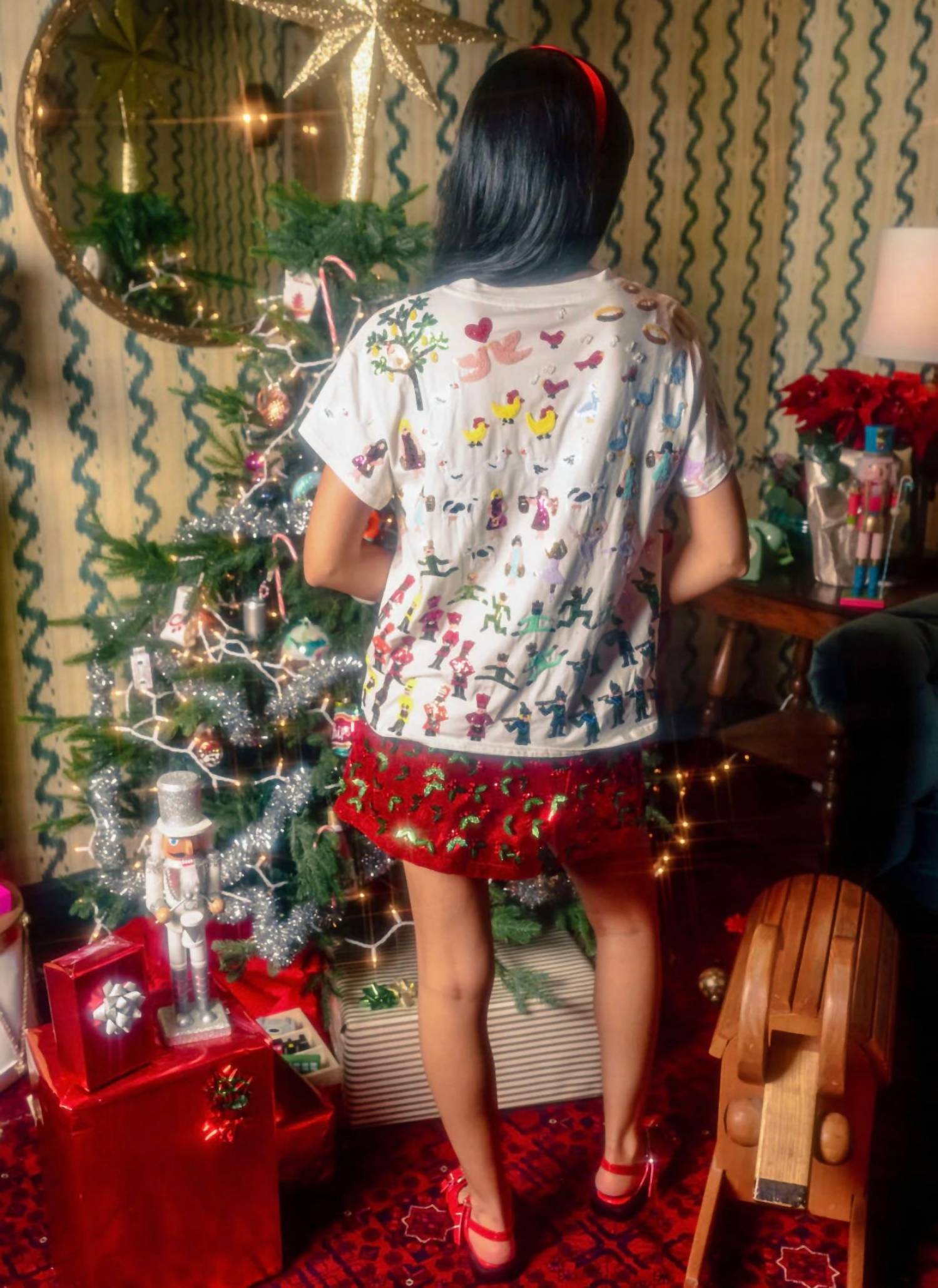 QUEEN OF SPARKLES 12 Days of Christmas Oversized Tee in white multi - women's t-shirt - view 4