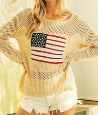 Bibi - Sequin American Flag Patch Cover Up Tee