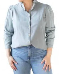A SHIRT THING Peggy Denim Button Down Shirt in light wash - women's blouse