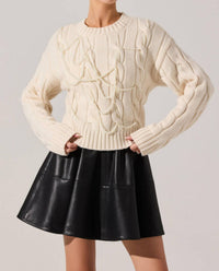 Astr - Pennina Pearl Embellished Cable Knit Sweater