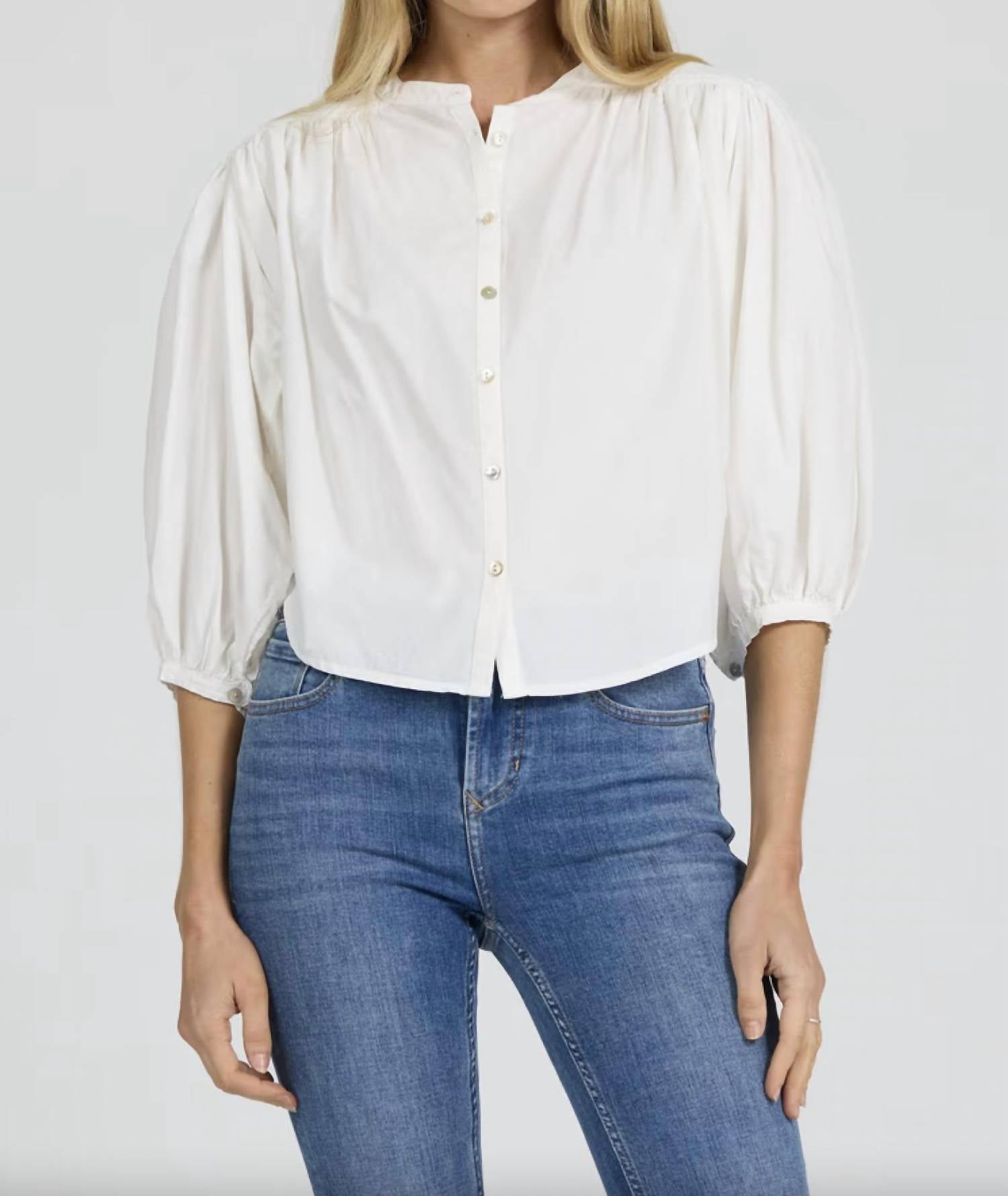 DEAR JOHN DENIM Wilma Button Top in white - women's blouse