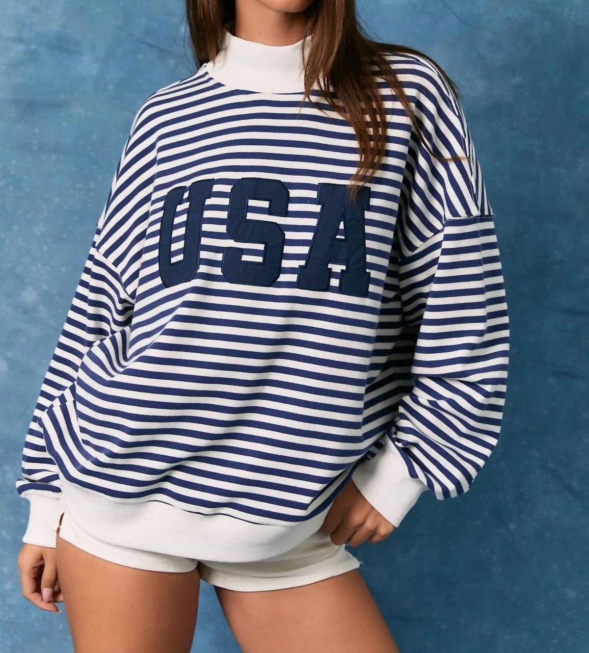 Le Lis - Stripe Mock Neck Sweatshirt With USA