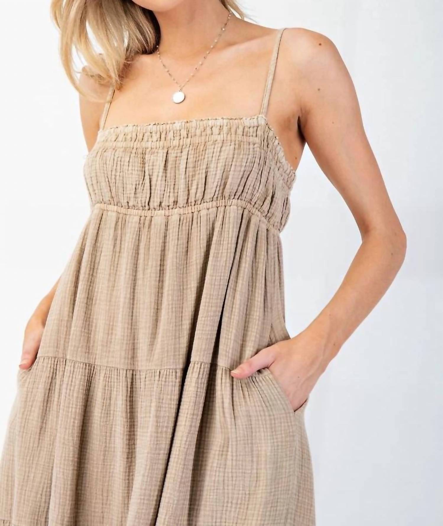 Easel - Mineral Washed Cotton Gauze Maxi Dress