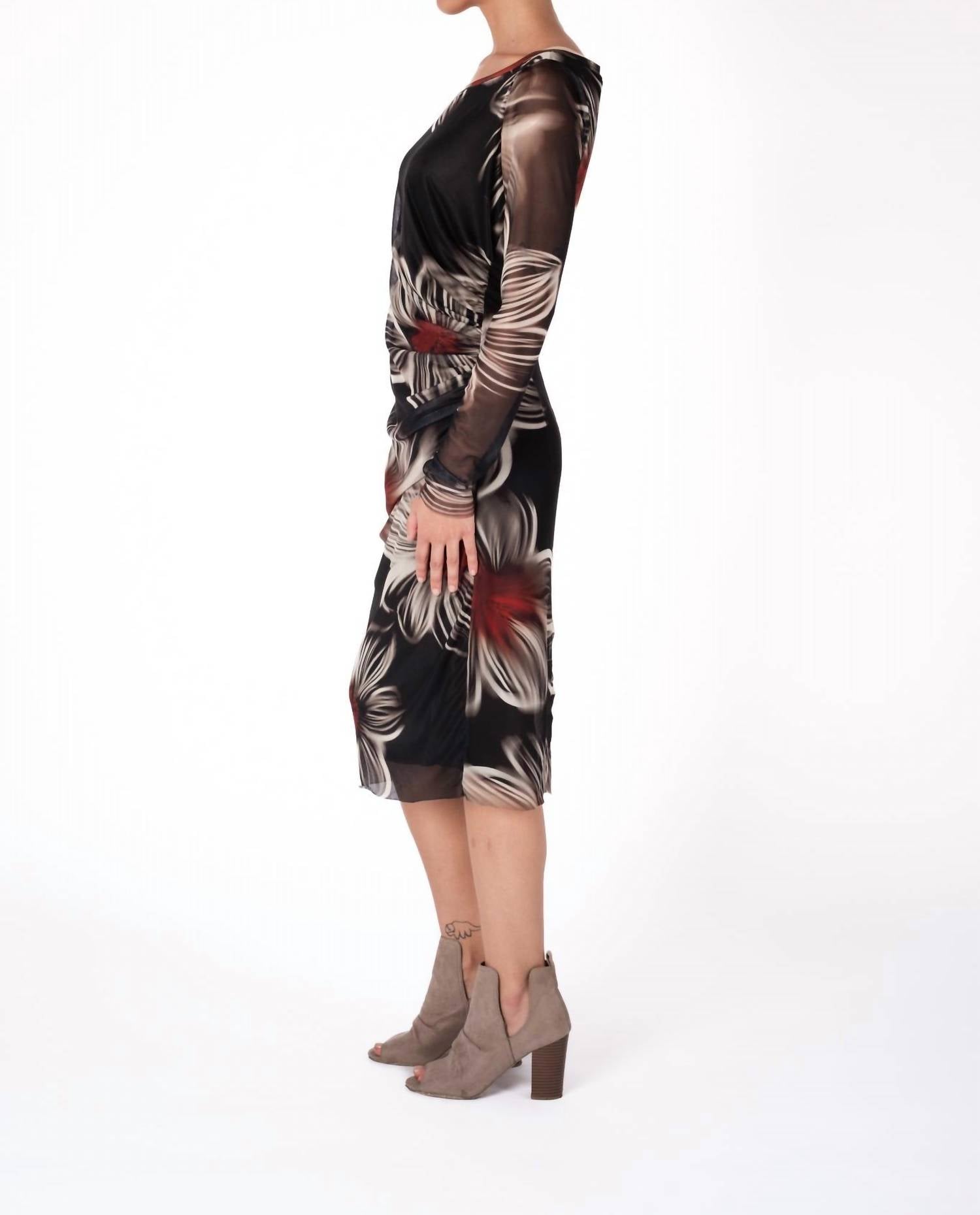 Elana Kattan - Dora Fitted Long Sleeves Sheath Midi Dress