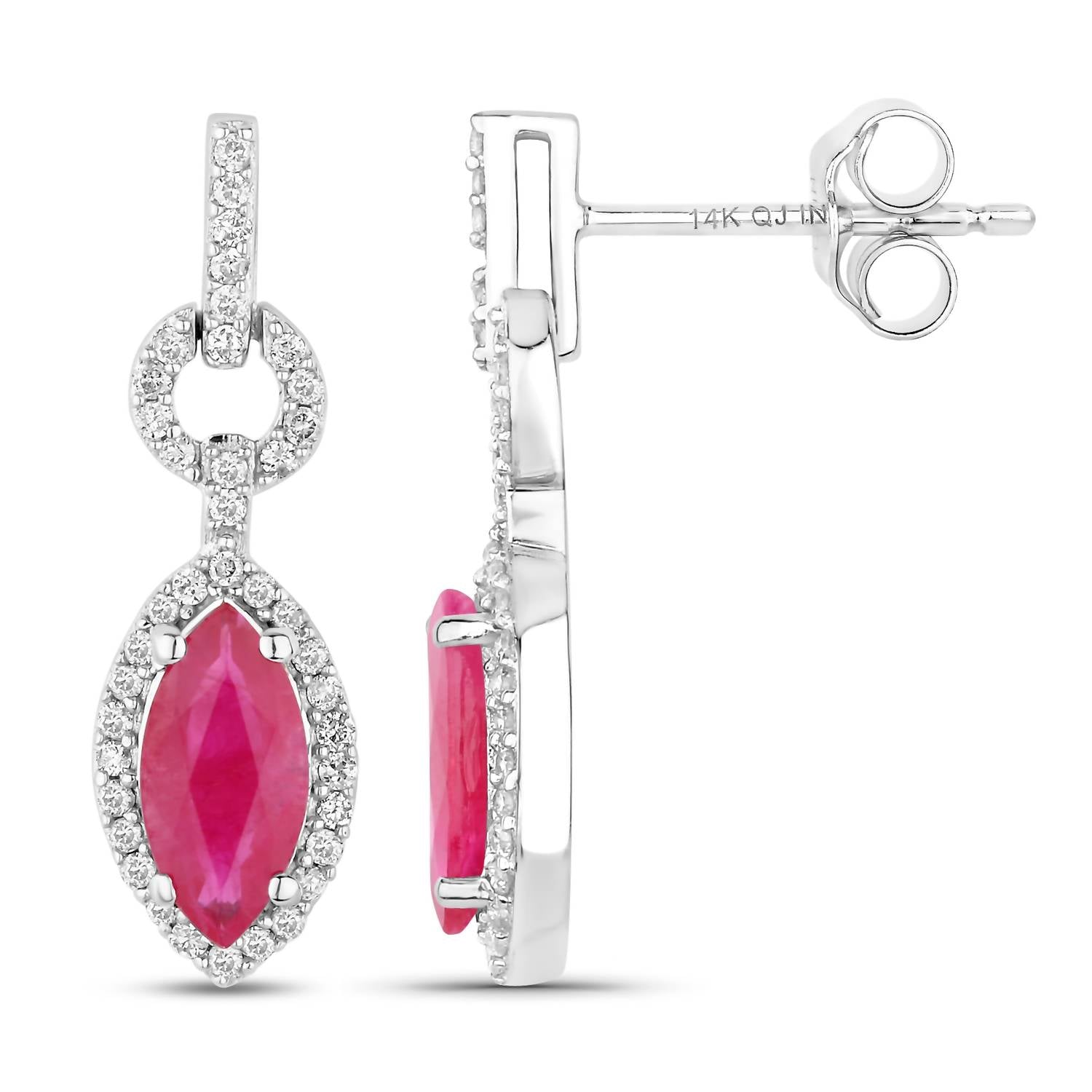 Diana M Jewels Women's Marquise Natural Ruby Stud Earrings (1.23 Ct) - Petite in 14k white gold - women's jewelry - detail view