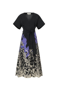 Psophia - Midnight Butterfly Contrast Cotton Sleeve Dress