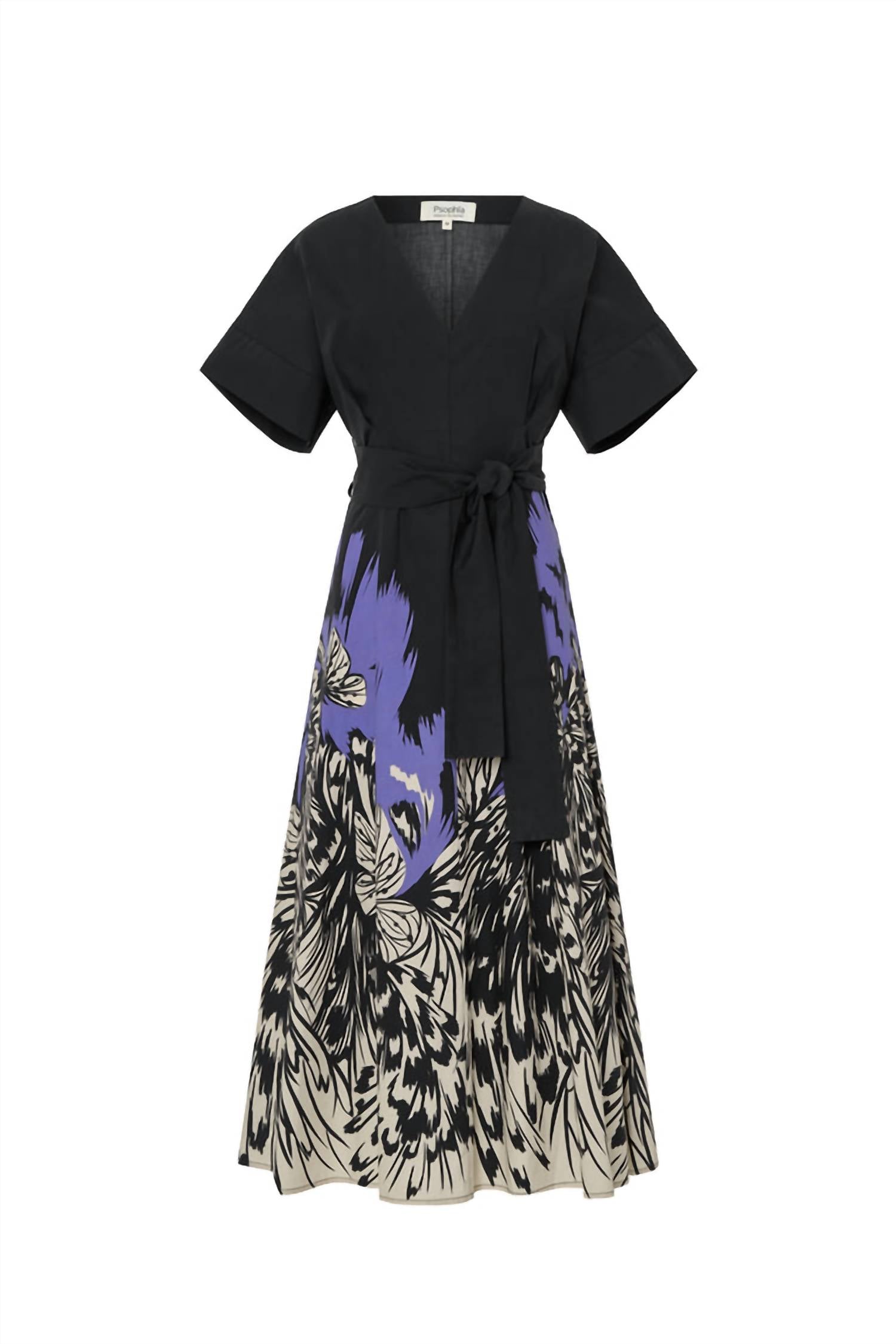 Psophia - Midnight Butterfly Contrast Cotton Sleeve Dress