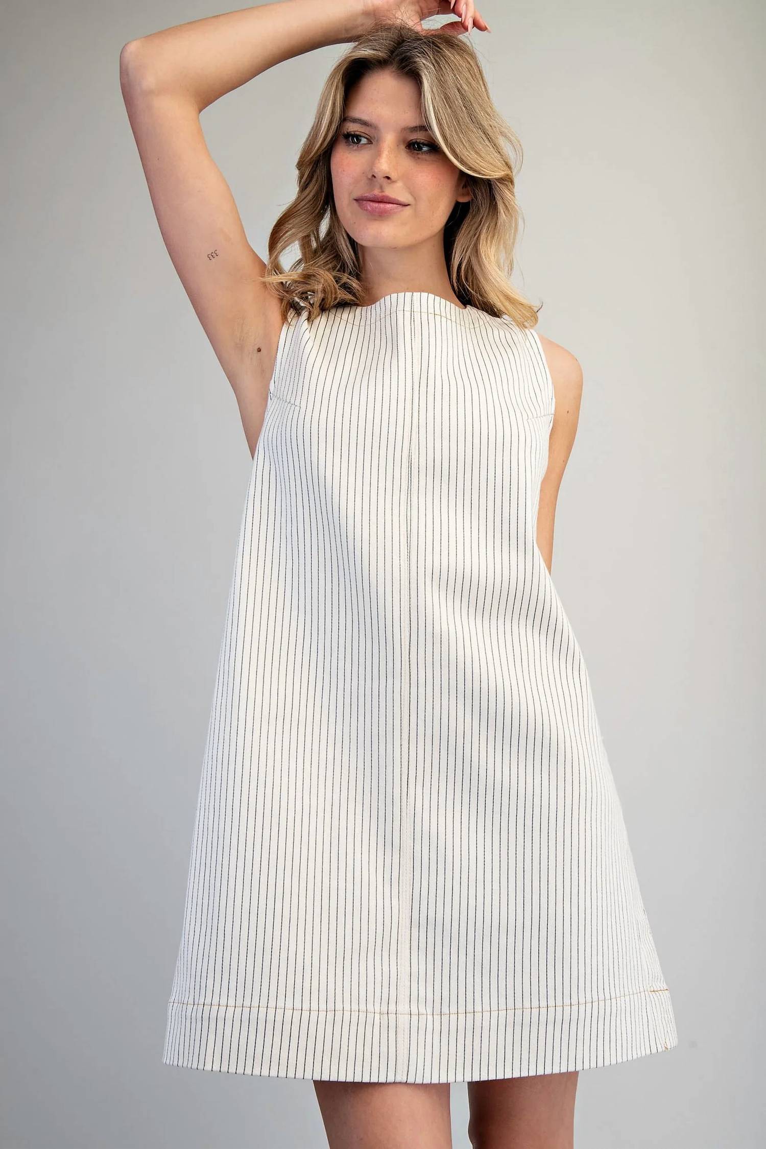Ee:Some - Pinstriped Back Zipper Mini Dress