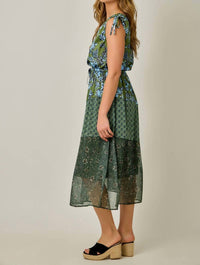 mystree Shoulder Tie Mixed Print Dress in deep emerald - women's dress - view 4