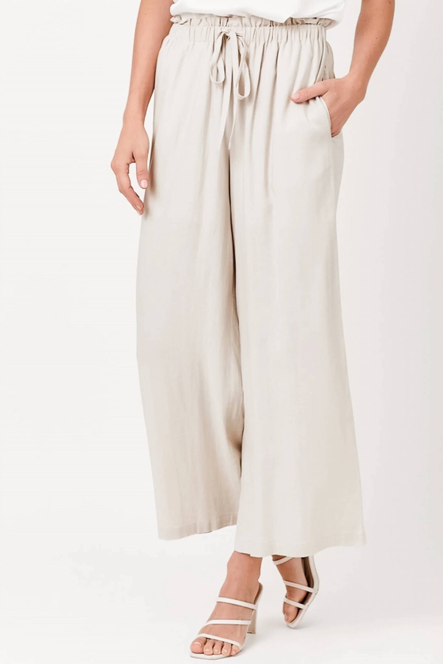 Mystree - Paper Waist Linen Wide Leg Pants