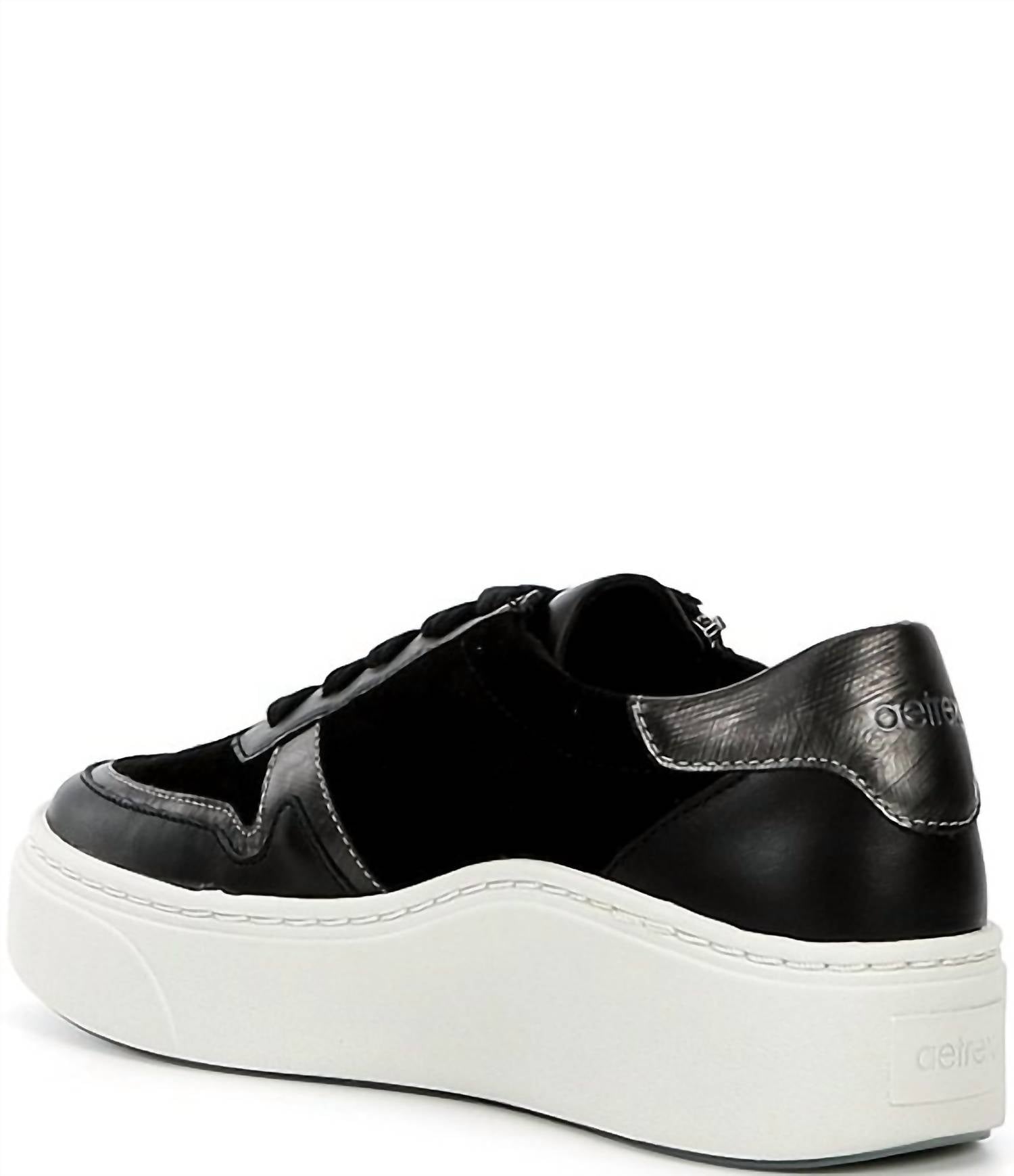 Aetrex Women's Leigh Suede Side Zip Platform Sneakers in black - women's sneaker - detail view