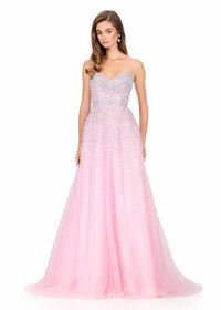 Ashleylauren - Strapless Pearl Embellished Corset Gown