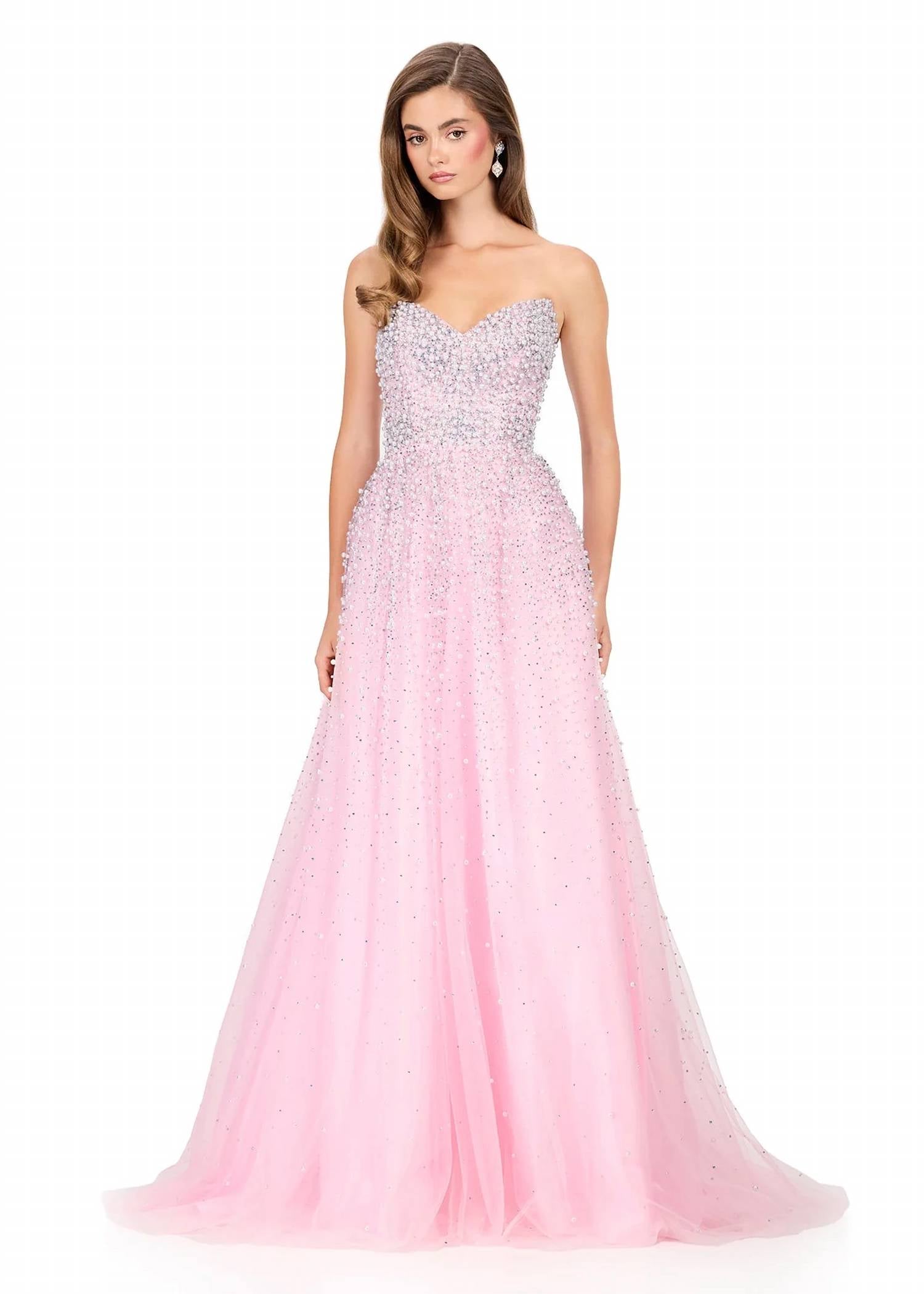 Ashleylauren - Strapless Pearl Embellished Corset Gown