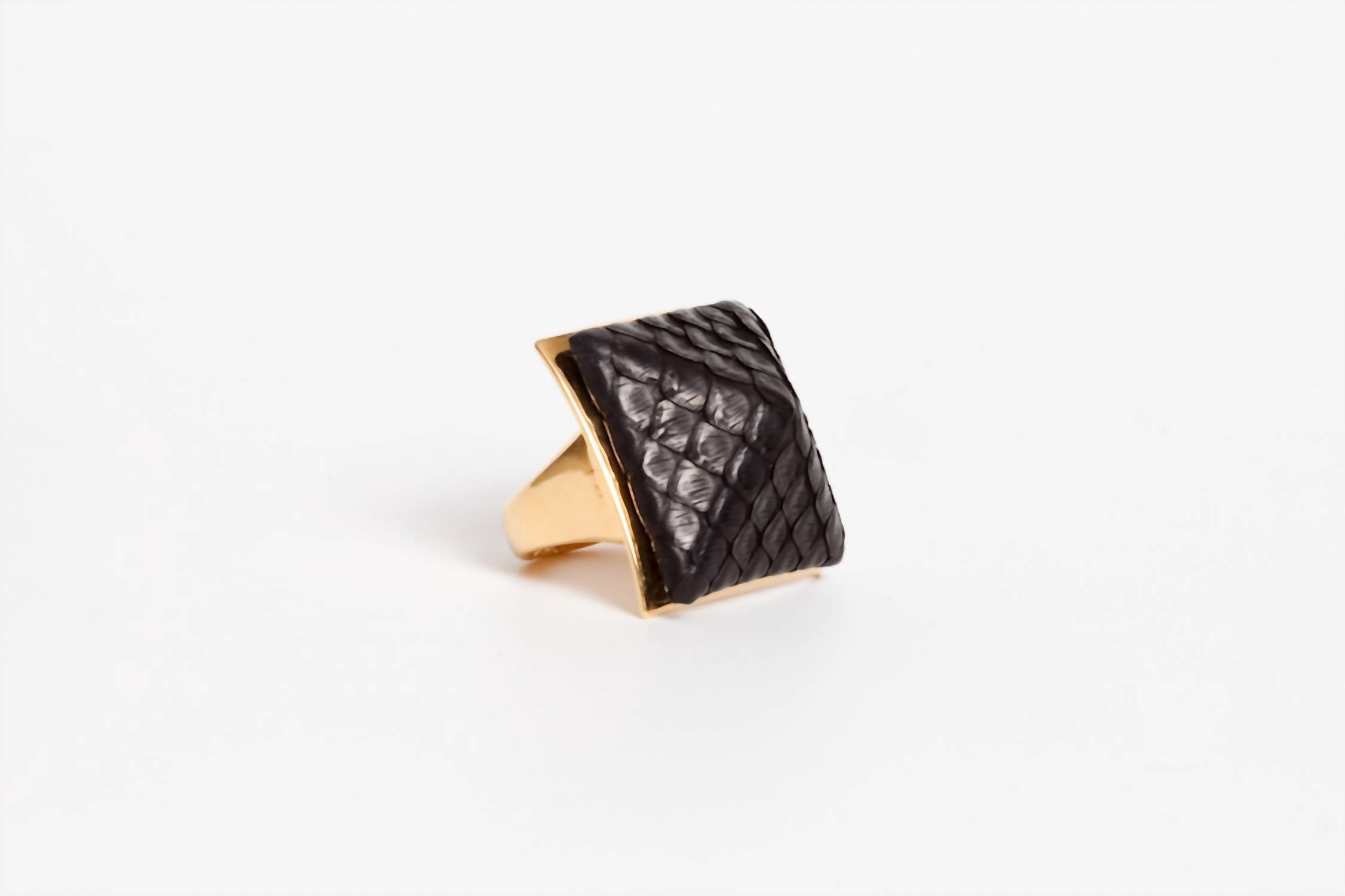 Avenue Chic Exotic Leather Pyramid Ring in black - women's jewelry