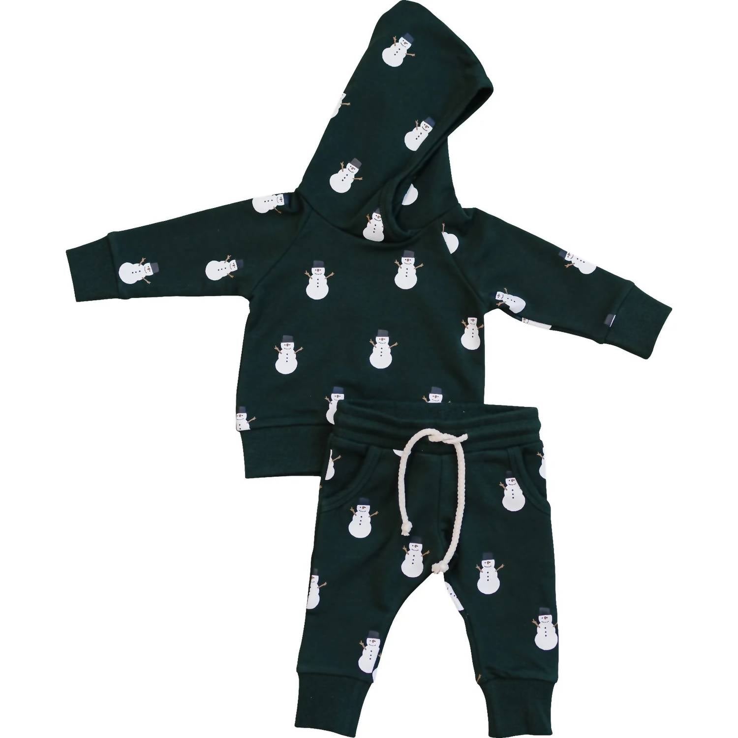 MEBIE BABY Snowman Hooded French Terry Set in green - item - alternate view