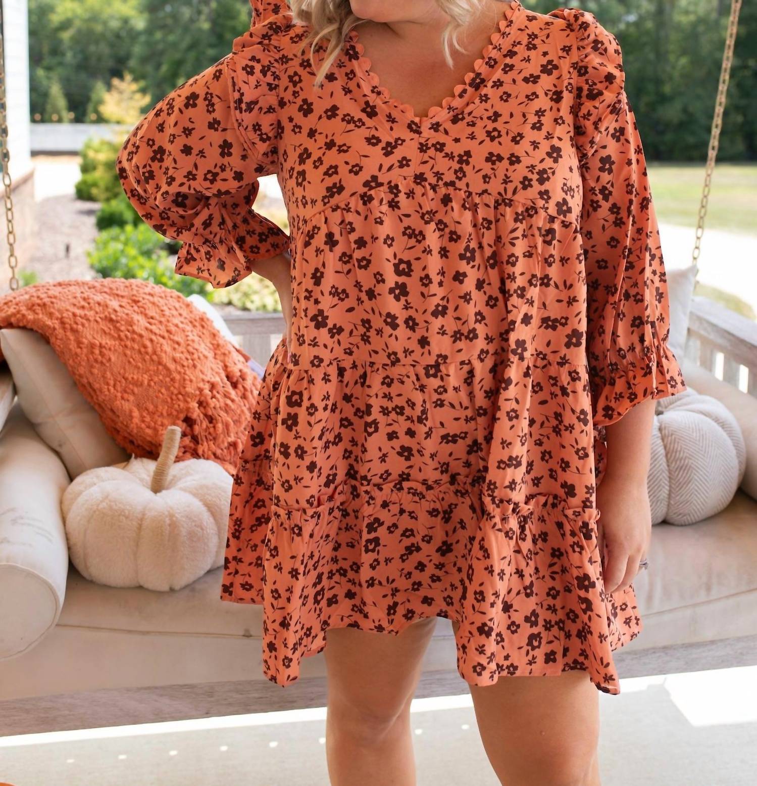umgee Cider Fall Mini Dress - Plus in rust - women's dress - alternate view