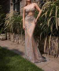 Terani Couture Long Embellished Dress in silver nude - women's dress