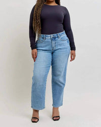 Judy Blue - Tummy Control Vintage Wash Straight Leg Jeans - Petite