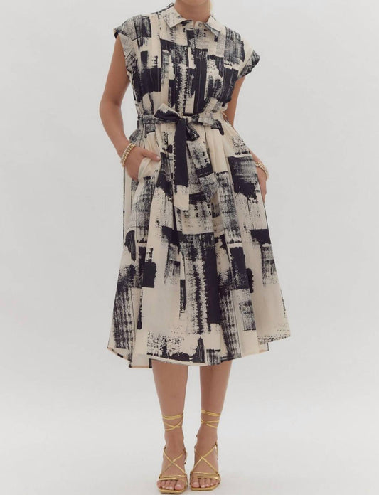 Entro - Abstract Print Midi Shirt Dress